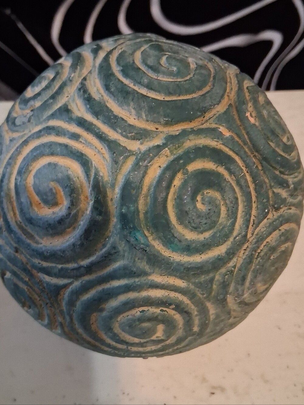 Decorative Spiral Sphere - Teal Blue Art Accent Piece